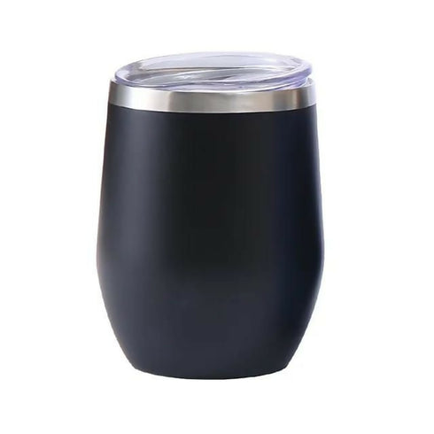 Vacuum Double Wall Mug Cute Egg Shaped Coffee Beer Wine Tumbler with Lid - Black