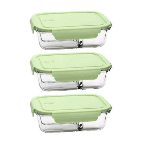 Split Compartment Leak-Proof Glass Food Containers - 650ml - 3 Pack