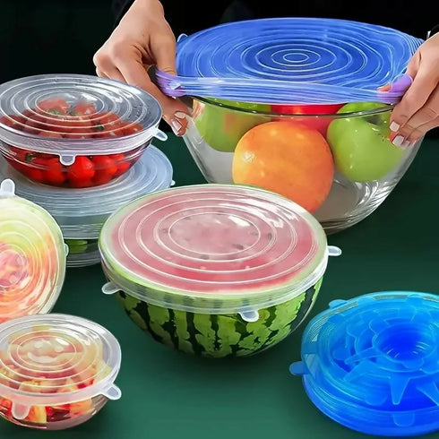 6-Piece Reusable Transparent Stretchable Silicone Lid Cover - Transparent