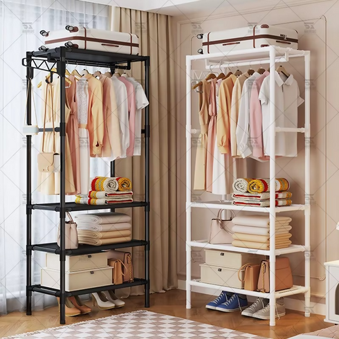 Black - Metal Multi-functional Coat Rack & Clothes Hanger with Simple Modern Design for Household Bedroom Floor Storage