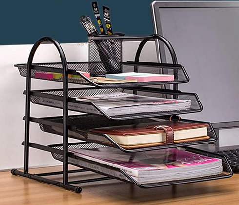 4-Tier Metal Desk Organizer with Sliding Document Tray