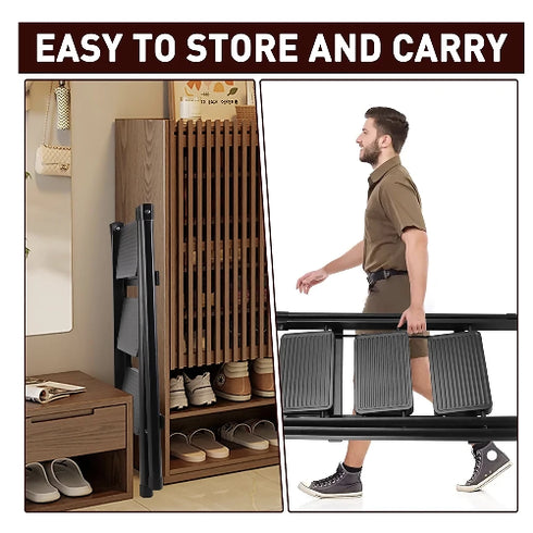 3 Step Ladder Carbon Steel with Anti-Slip Pedal Lightweight Foldable Stepping Stool ladder