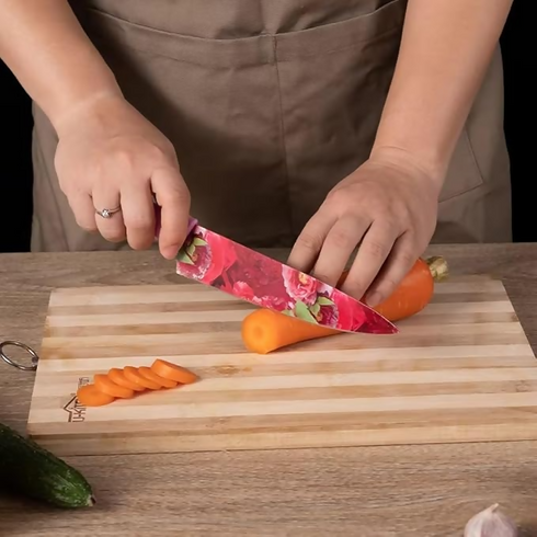 6pcs kitchen colorful flower pattern knife set - Pink