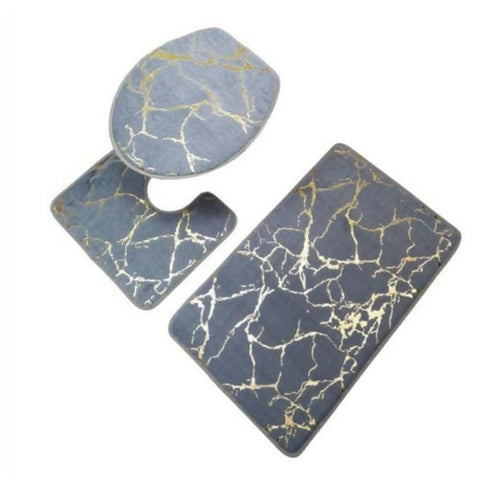 Gold pattern Marble 3 Piece Bathroom Mat set