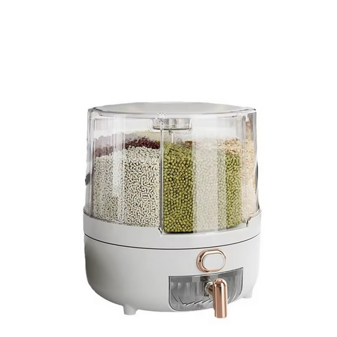 360 Rotation 6 Grid Rice Dispenser Moisture-Proof PP Kitchen Food Grain Coffee Storage Box Container
