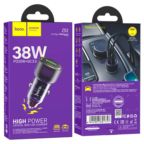 Hoco High Power Crystal Mini Car Charger 38W - Z52
