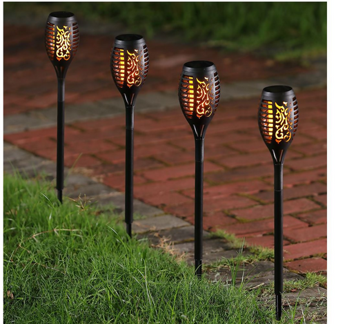 Pack of 4 - Solar LED Outdoor Garden Torch Flame Lights
