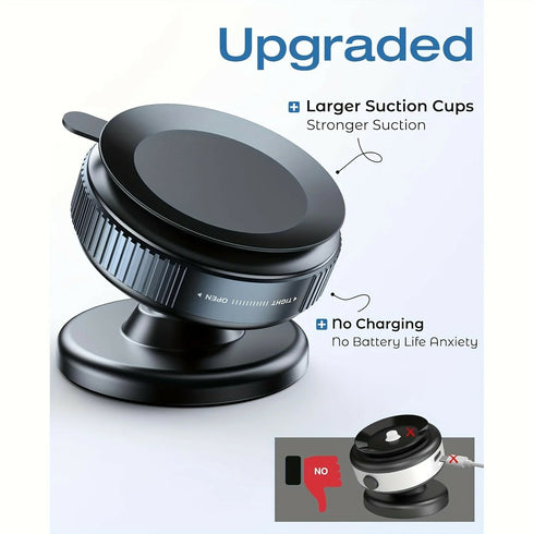 The New Upgraded 360° Rotating Magnetic Universal Phone Holder Features Vacuum And Magnetic Suction for a Stable Car Mount