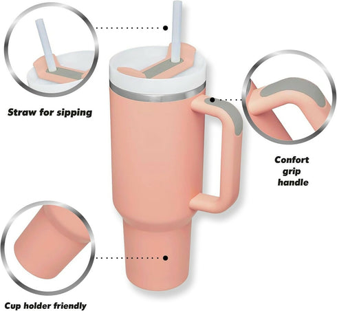 1.2L Tumbler with Handle Straw Lid, Stainless Steel Travel Mug - Cinnamon