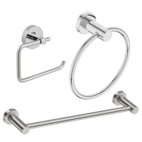 3 Piece Chrome Towel Bar Ring & Roll Holder Bathroom Accessory Set