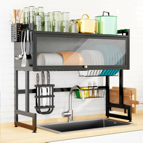 3 Tier Over The Sink Dish Rack with Cover for for Dishes, Glasses, Bowls and Cutlery, Dish Drainers.