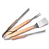 3-Piece Stainless Steel BBQ Fork, Spatula and Clips with Wooden Handle-cream