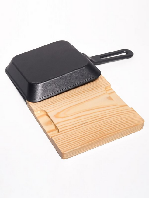 Square Cast Iron Sear and Serve Skillet and Wooden Serving Board - 1 Pack