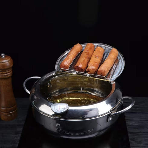Pot Stainless Steel French Fries Potato Chips Tempura Chicken Pot With Thermometer and Oil Filter Tack Deep Fryer Pot