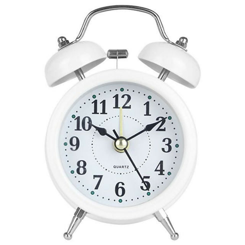 Battery Powered Metal Analogue Retro Alarm Clock-white