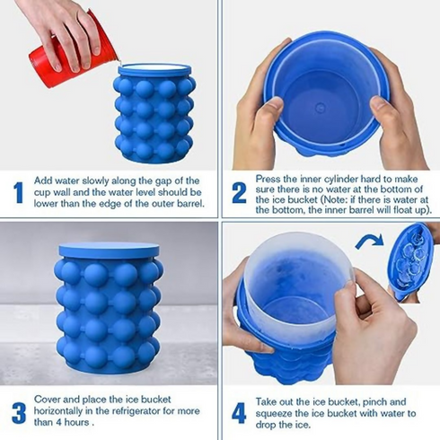 Portable Ice Cube maker, silicon bucket with lid for frozen beverages