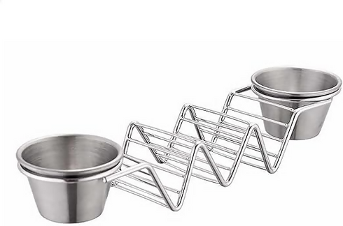 Taco Rack, Stainless Steel 3 Grids Taco Rack, V-Shaped Stand, Taco Holder, Kitchen Tool with Gravy Boat for Restaurants, Dining Tables