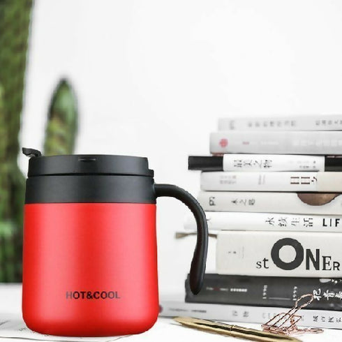 500ml Stainless Steel Thermos Coffee Mug with Handle-Red