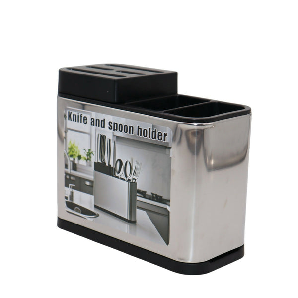 Stainless Steel & Plastic Knife and Spoon Holder - 18.2×8.6×15.2CM
