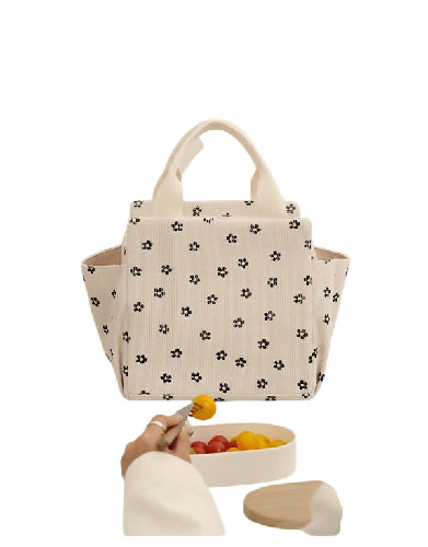 Corduroy Insulated Lunch Bag with Side Pockets