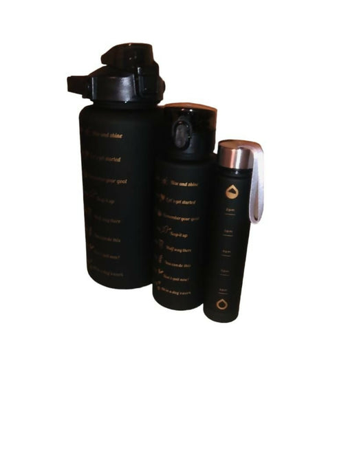 3 Piece Motivational Water Bottle- black