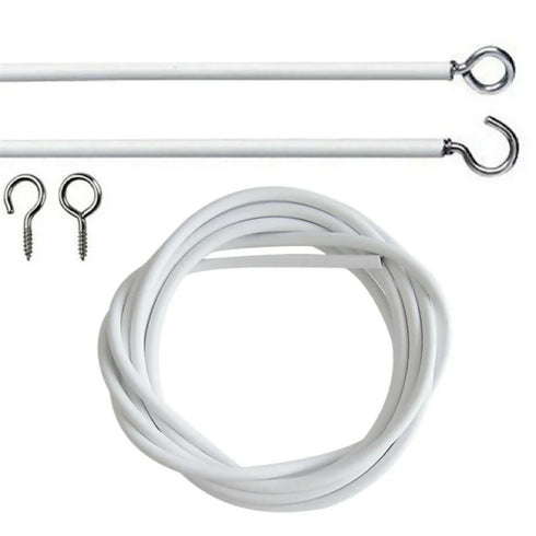 Curtain Wire Set, White, with Rods, Hooks - 3Meter