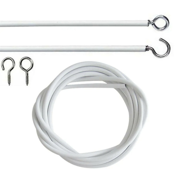 Curtain Wire Set, White, with Rods, Hooks - 3Meter