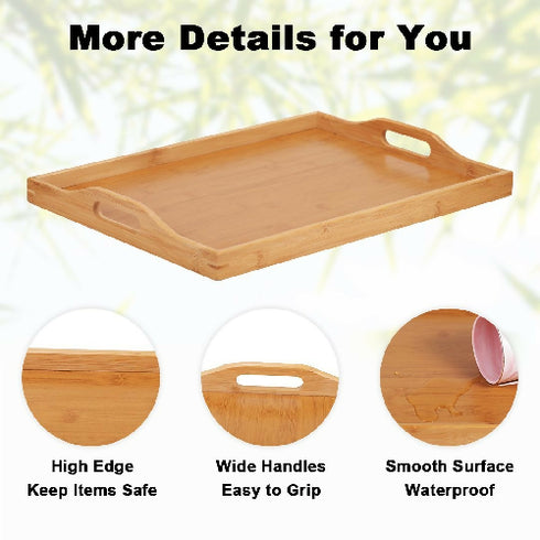 Bamboo Serving Tray with Handle - Set of 2