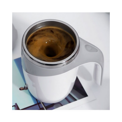 Stainless Steel Lazy Coffee Cup Automatic Magnetic Self Stirring Mug - White