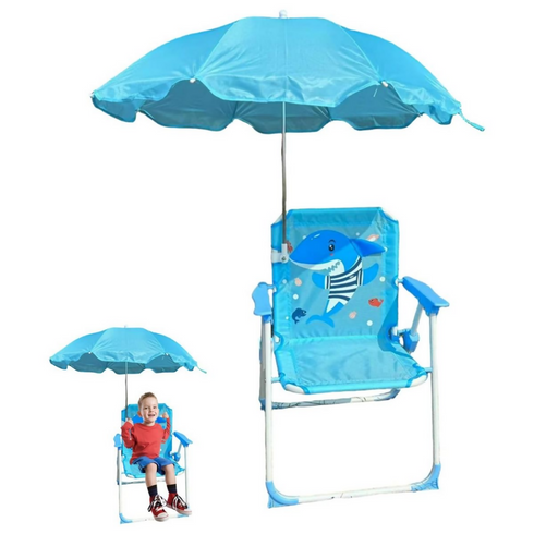 Kids Outdoor Beach Chair with Umbrella- Blue