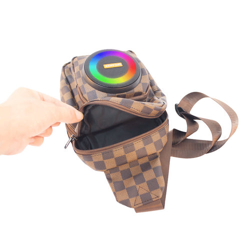 Leather Shoulder Bag Fanny Pack Crossbody Chest Bag RGB LED Audio Function Camping Traveling BT Speaker.