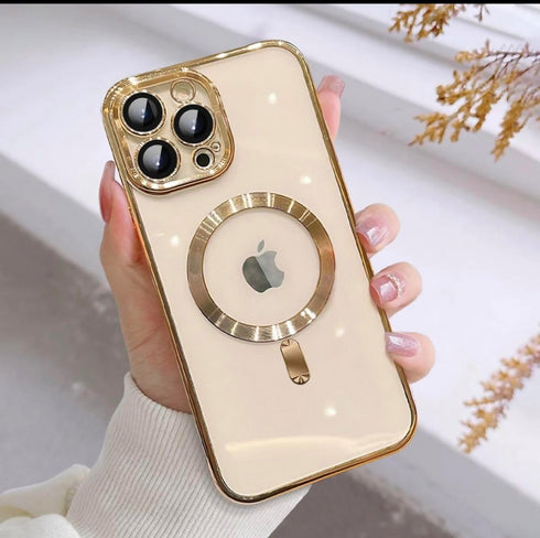 Magnetic phone case compatible to I-Phone 14 Pro,Crystal Clear with colour trim.