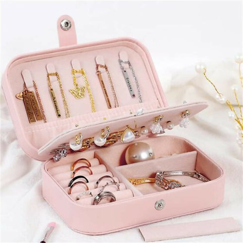 Flip Double Layer Jewelry Box Portable Jewelry Storage Box - pink