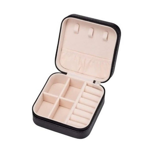 Portable Jewellery Organizer Box With Zipper - Black
