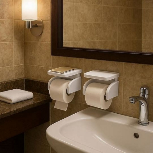 2 Piece-Wall-Mounted Toilet Paper Holder with Storage Shelf