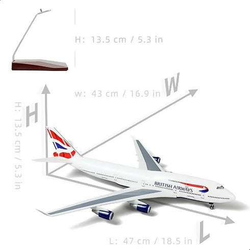 1/160 Large Scale Compatible for Boeing 747 British Airplane Model 18-inch LResin Airplane Model with Stand for Adult Aviation Enthusiasts Gifts or Display Decorations