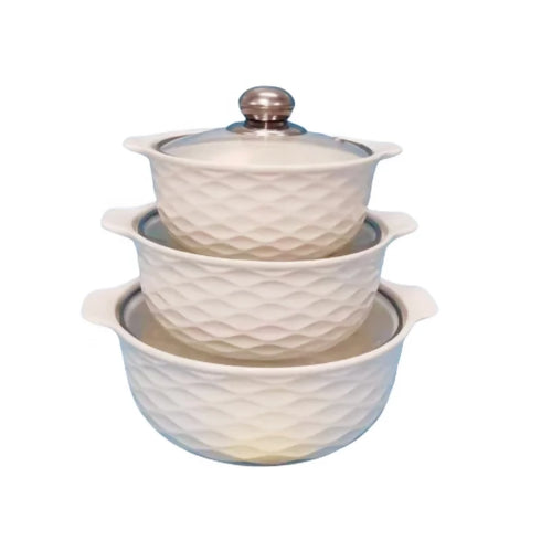 3 Piece Ceramic Serving Soup Pot
