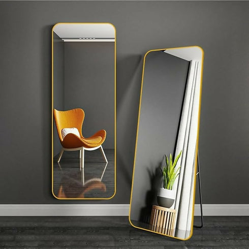 Golden Framed Rectangle Freestanding or Wall Mounted Glass Mirror - 42x52cm