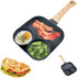 Aluminium Non-Stick Grill 3 Division Frying Pan Grey Wooden Handle