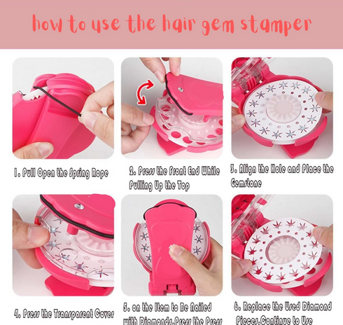 Hair Gem Stamper Kit with 195 Colorful Rhinestone.