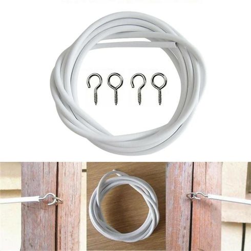 Curtain Wire Set, White, with Rods, Hooks - 2Meter