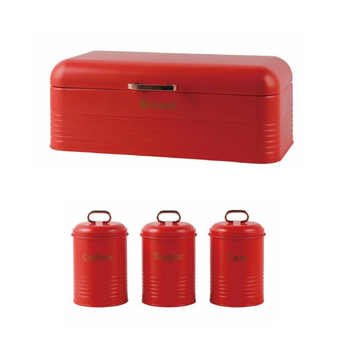 Portable Stainless Steel Bread Bin And Canister Set - Red