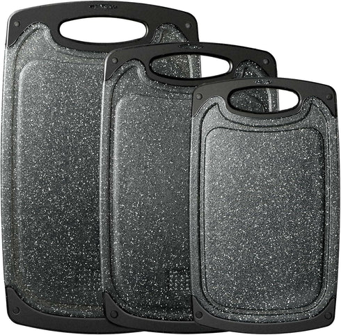 Black 3 Piece Double Sided Granite Look Cutting Board Set