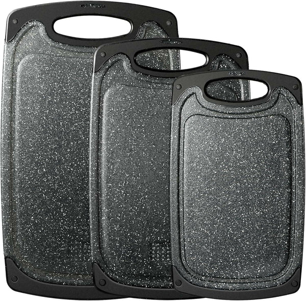 Black 3 Piece Double Sided Granite Look Cutting Board Set