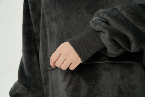 Kids Oversized Thick Warm Blanket Hoodie For Winter - Black