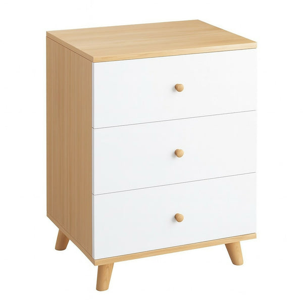 Modern Wooden 3-Drawer Bedside Table with White Finish