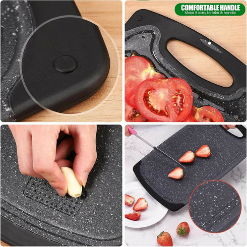 Black 3 Piece Double Sided Granite Look Cutting Board Set