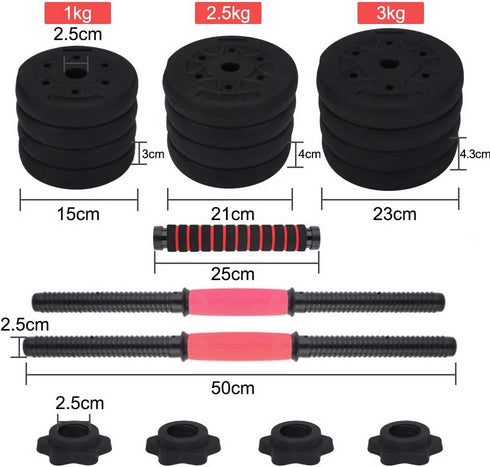 2-in-1 Dumbbell Set, 25 kg, Adjustable Strength Training and Weight Lifting for Home, Office, Gym, Black.