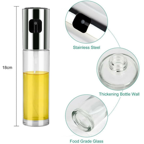 Oil & Vinegar Glass Spray Bottle (100ml) Set of 4 - Silver