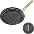 Round BBQ Non-Stick Grilling Skillet, Anti-Rust Grilling Pan with Wooden Handle